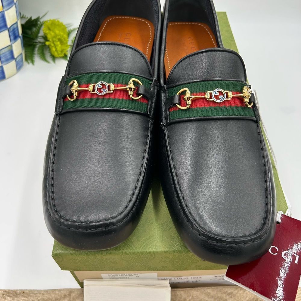 Men’s Gucci atrton web, striped leather driver loafers size 13 fits 13.5 US - Picture 3 of 10